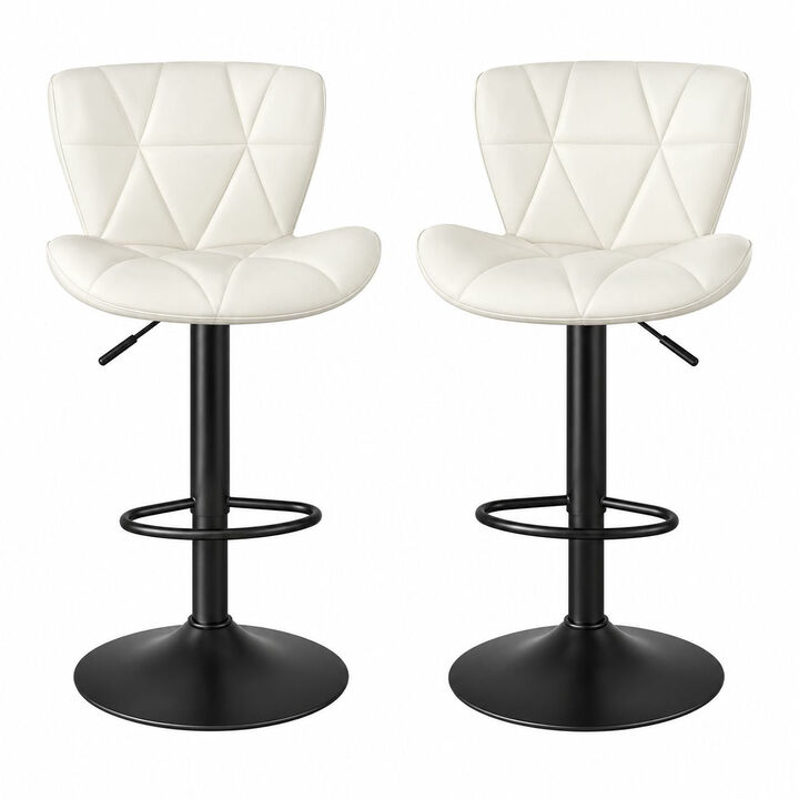 Faux Leather Swivel Bar Stools Set of 2, Adjustable Counter Height Kitchen Chairs, Iron Frame High Backrest 360&deg; Barstools for Kitchen Counter, Outdoor