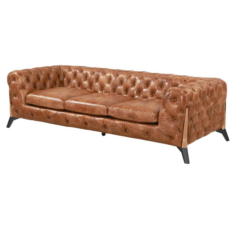 Crafters and Weavers Olivia Contemporary Tufted Chesterfield Sofa - Light Brown Leather