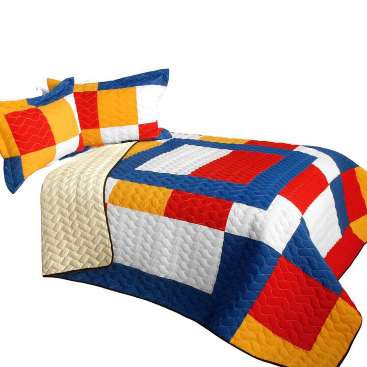 Patchwork Quilt Set 3 Piece with Vermicelli Quilting for Bedroom