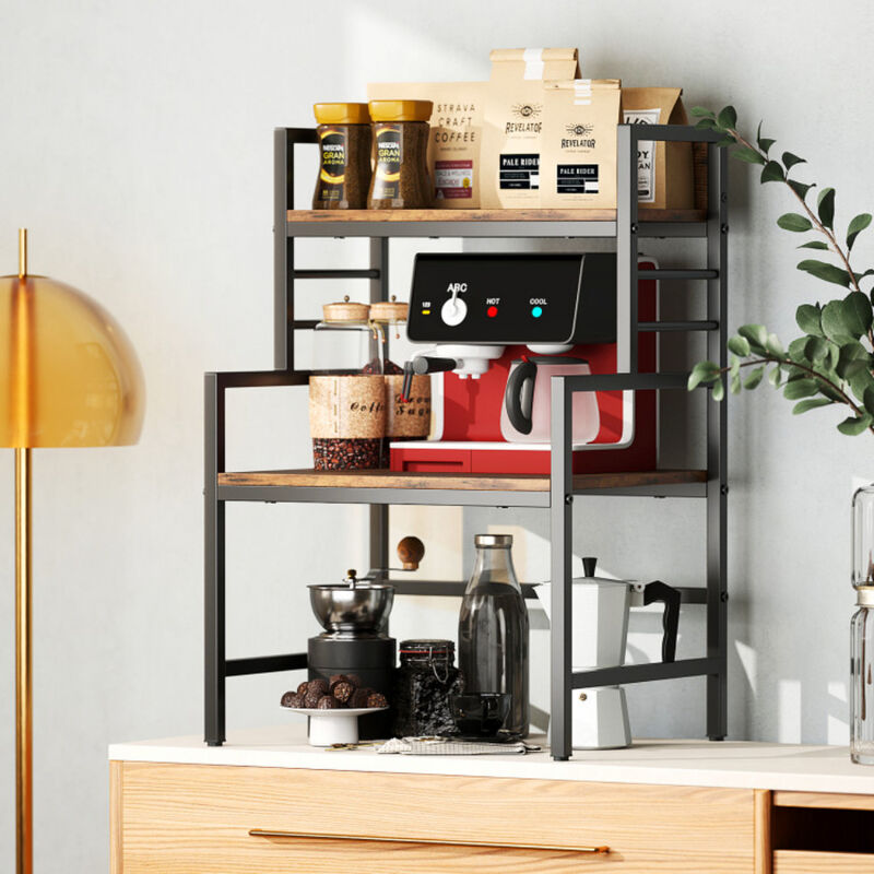3-Tier Microwave Oven Stand with 2 Storage Shelves and Heavy-Duty Frame-Rustic Brown image number 3