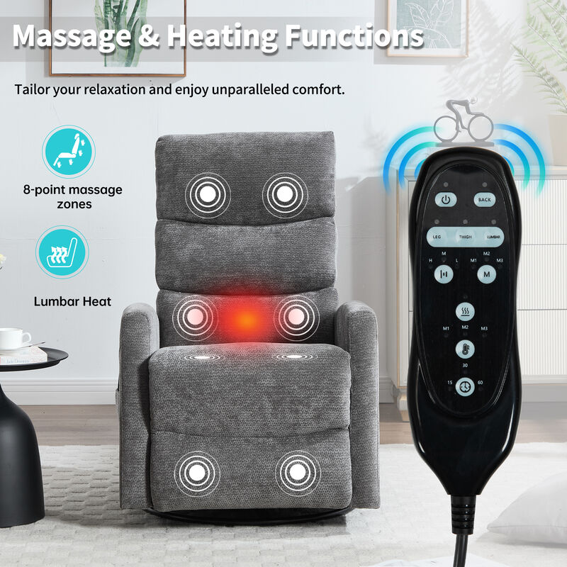 Heat Massage Manual Recliner Chair with Rocker and Swivel in Fabric image number 4