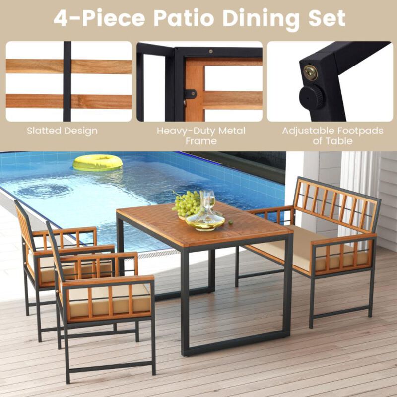 Hivvago 4 Pieces Acacia Wood Patio Dining Set with 1 Rectangular Table
