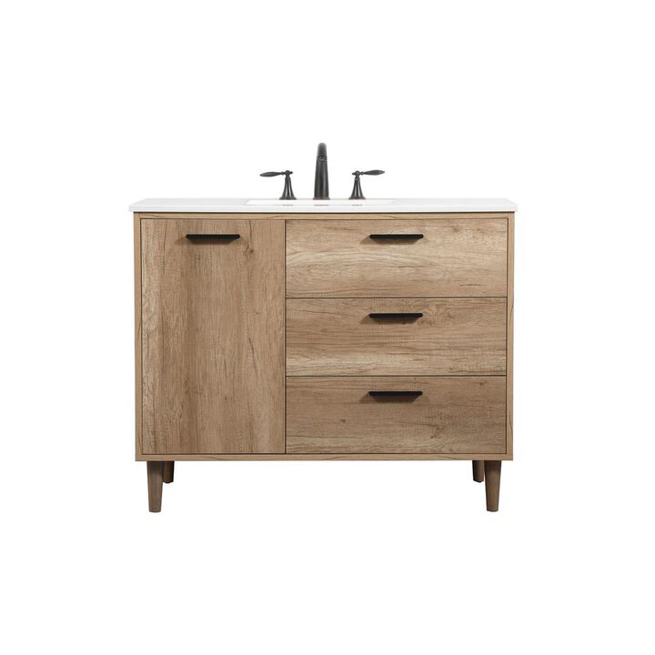 Elegant Kitchen and Bath 42 inch Single bathroom vanity in natural oak