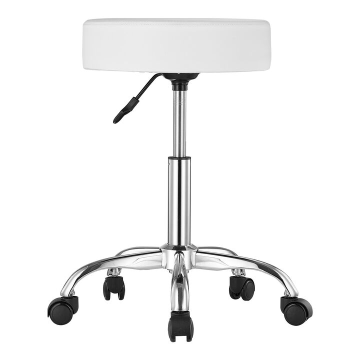 Round Swivel Rolling Stool with Wheels, Adjustable PU Leather Seat for Salon, Spa & Massage