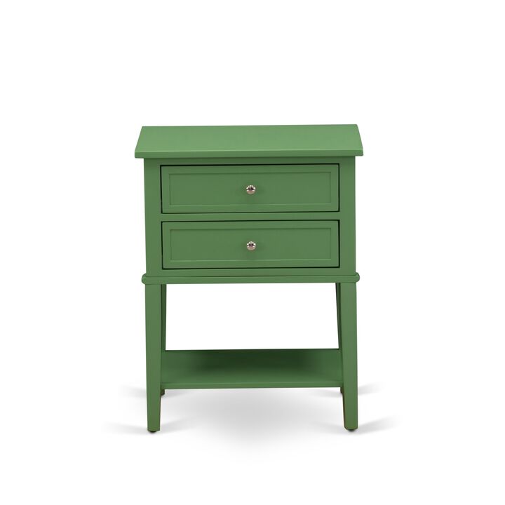 East West Furniture Valencia Night Stand-Rectangle End Table with 2 Drawers for Bedroom, 16x22 Inch, Clover Green