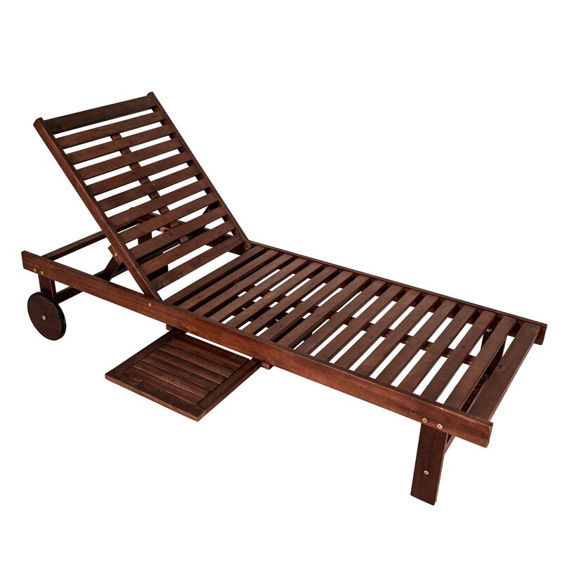 Seabrook Outdoor Acacia Wood Lounger with Cushion Position Back Slide Table Wheels