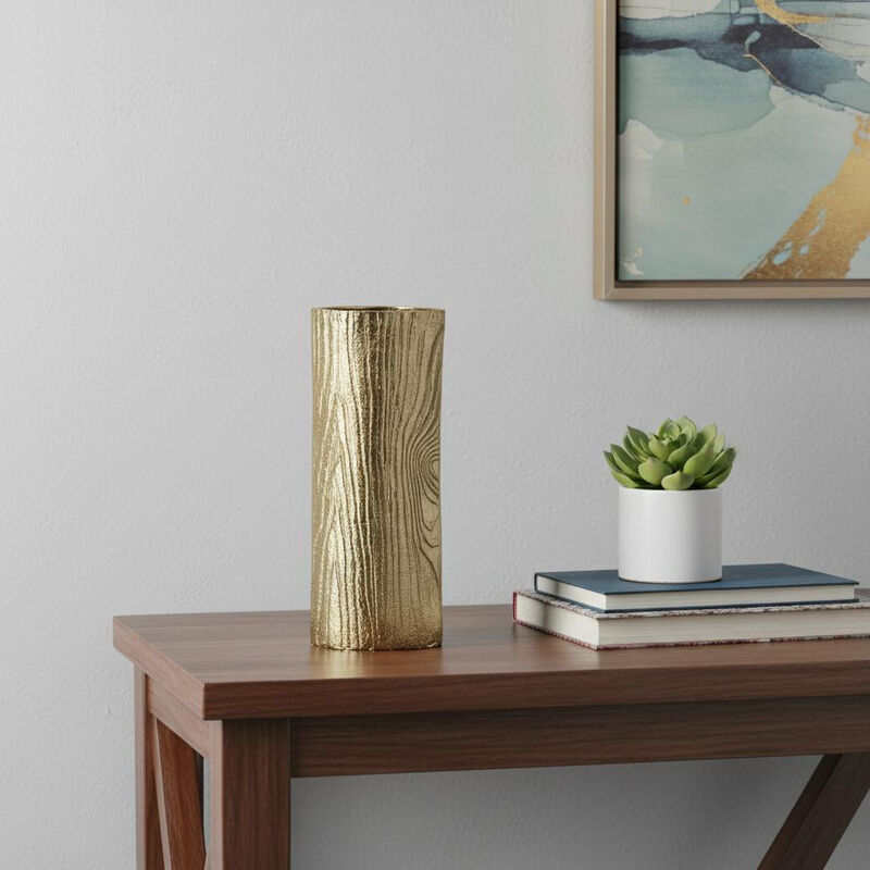 HomeRoots 15" Gold Oval Aluminum Table Vase image number 1