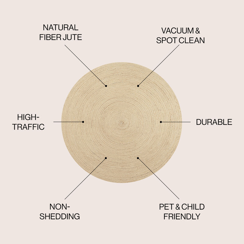 Zara Braided Coastal Cottage Round Jute Round Area Rug