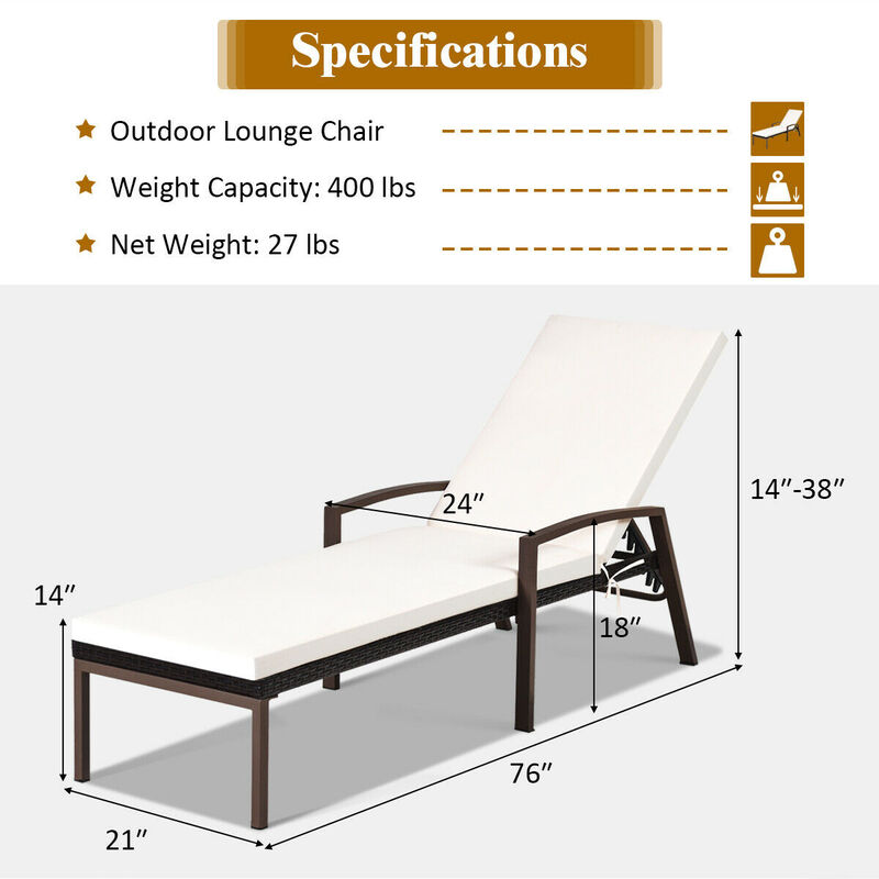 Adjustable Rattan Chaise Lounges Set for Patio &ndash; Ergonomic Chairs with Cushions (2PCS) image number 4