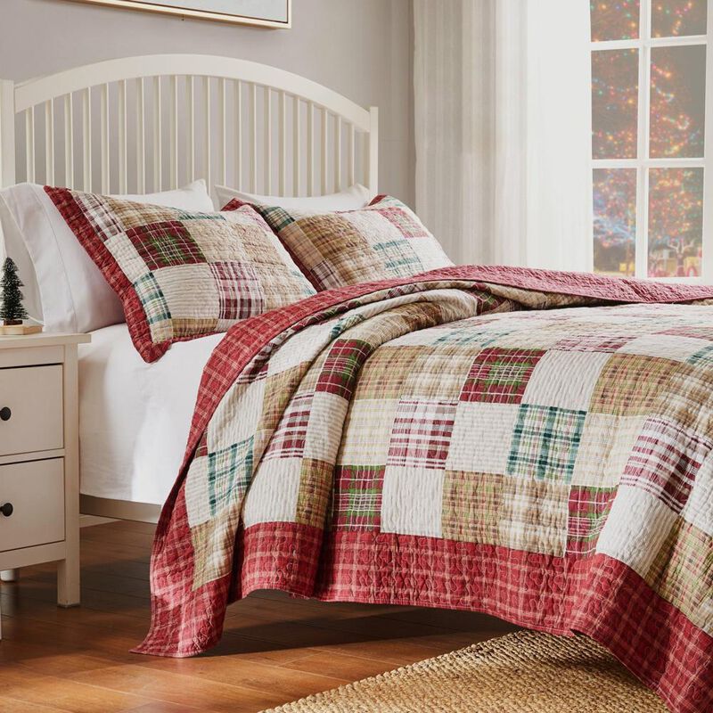 Greenland Home Fashion Oxford Quilt Set 3 Pieces Quilt Set Including Pillow Sham Full/Queen Red