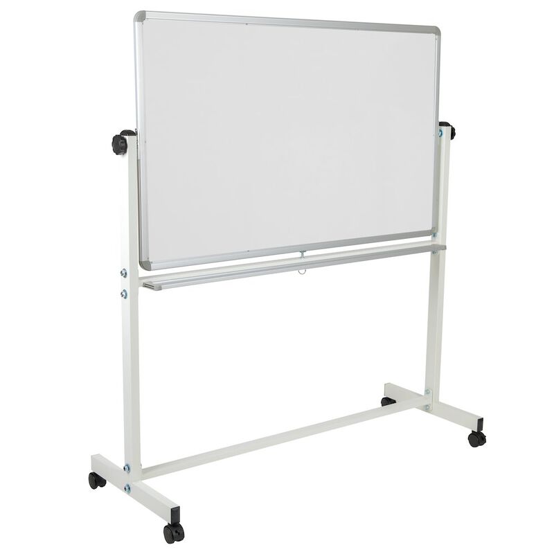 Flash Furniture 53"W x 59"H Reversible Mobile Cork Bulletin Board and White Board with Pen Tray image number 6