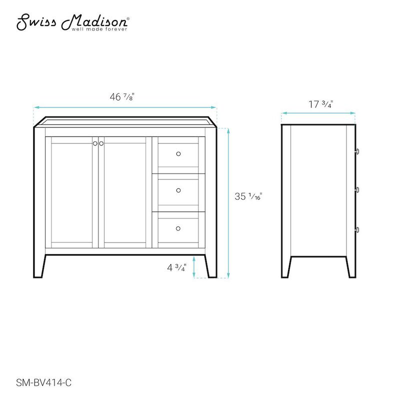 Cannes 48" Bathroom Vanity Cabinet Only (SM-BV414) image number 3