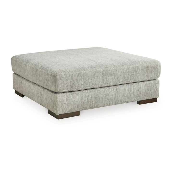 Accent Ottoman, 51 Inch Square, Light Gray Polyester, Chevron Patterns