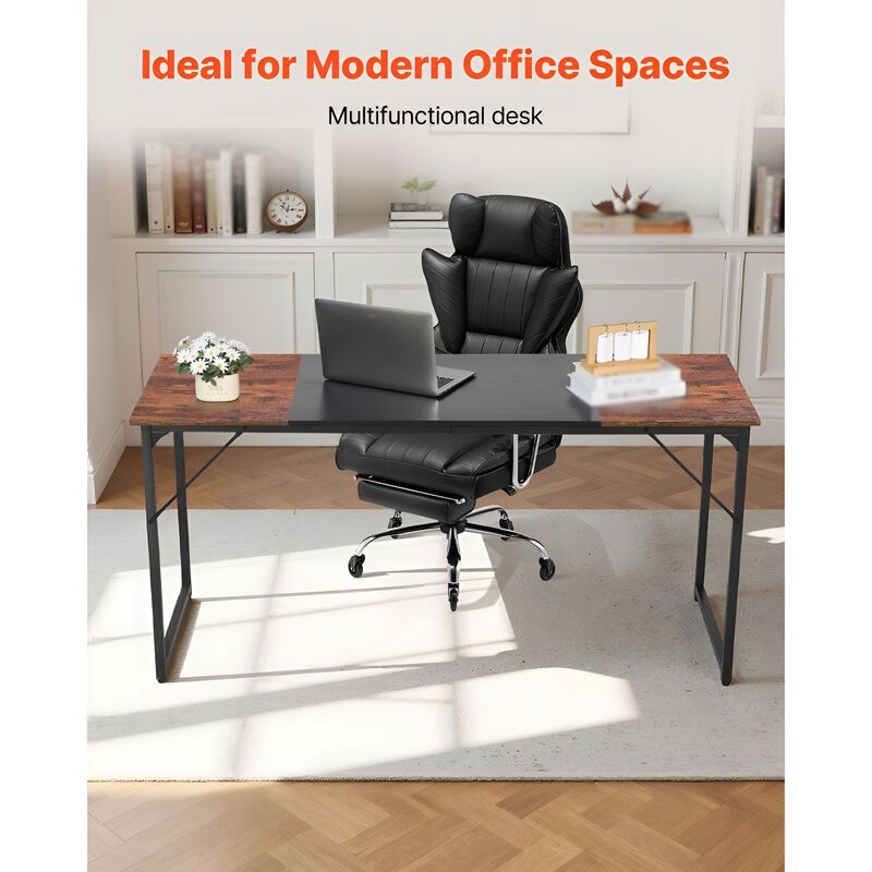 Home Office Computer Desk, Modern Writing Workstation with Steel Frame and Large Legroom-Rustic Brown image number 3