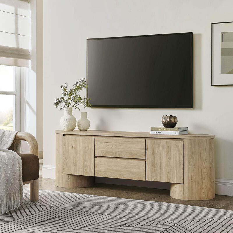 Modway Duval 71 Inch Oval TV Stand in Black &ndash; Low Profile Mid Century Modern Media Cabinet - Living Room Entertainment Center with Storage image number 3