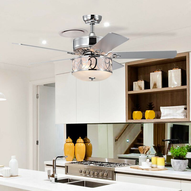 52 Inch Ceiling Fan with Light Reversible Blade and Adjustable Speed-Silver