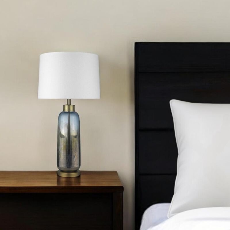 Hivvago 31" Steel Blue Glass Table Lamp With White Empire Shade
