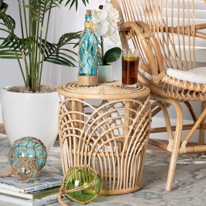 Baxton Studio Edena Modern Bohemian Natural Brown Finished Rattan End Table,
