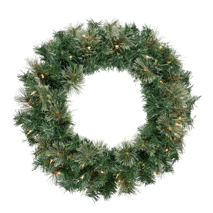Pre-Lit Oregon Cashmere Pine Artificial Christmas Wreath  24-Inch  Clear Lights