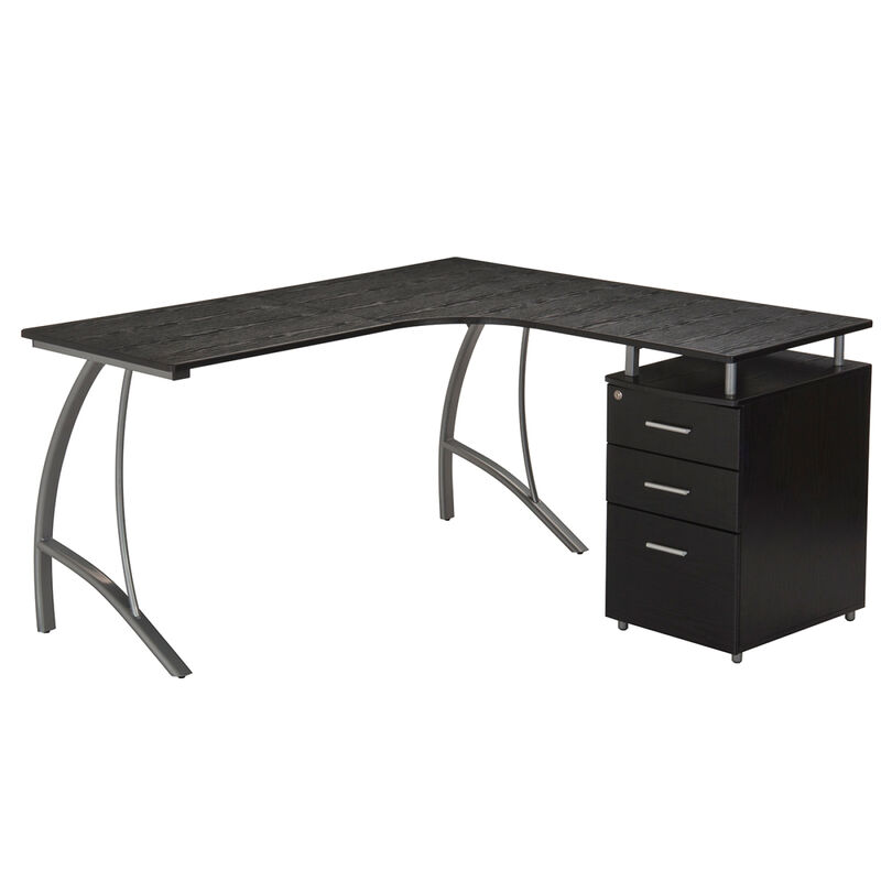 Modern L- Shaped Computer Desk with File Cabinet and Storage, Espresso image number 5