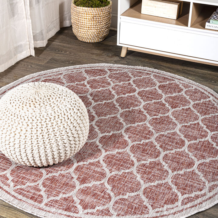 Trebol Moroccan Trellis Textured Weave Round Indoor/Outdoor Area Rug