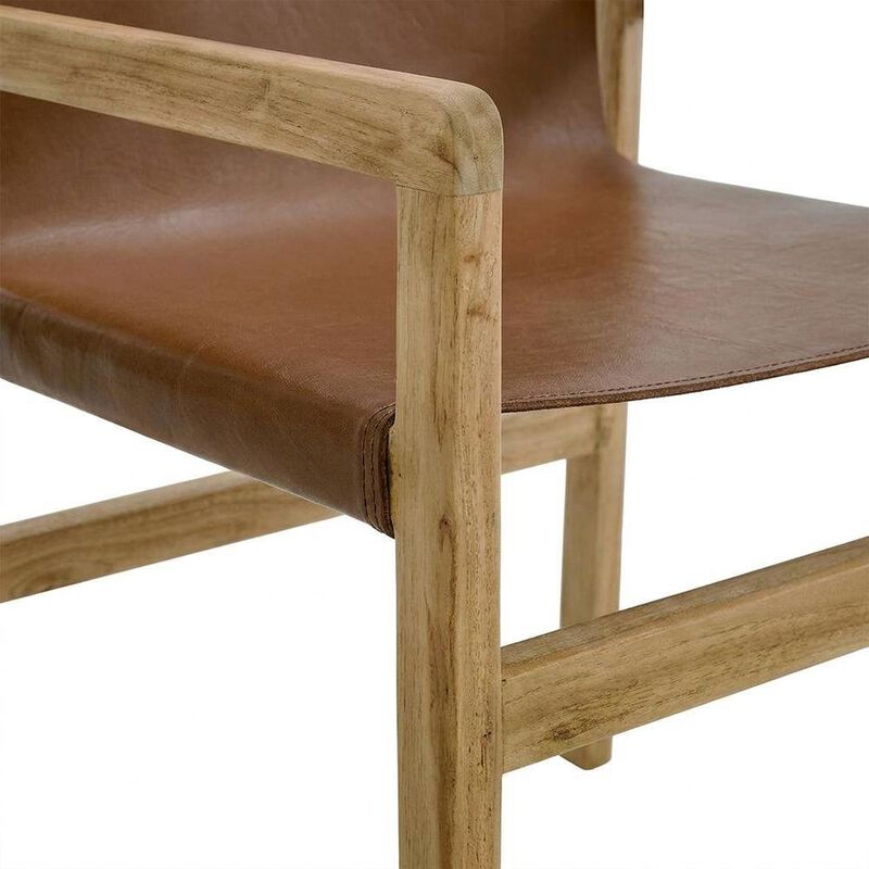 Leather Dining Accent Chair with Armrests, Chestnut Tan image number 6