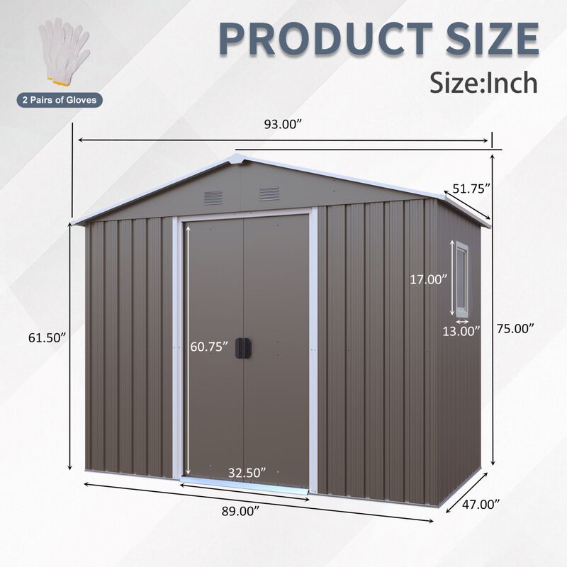 8ft x 4ft Outdoor Metal Storage Shed With window and metal foundation image number 3