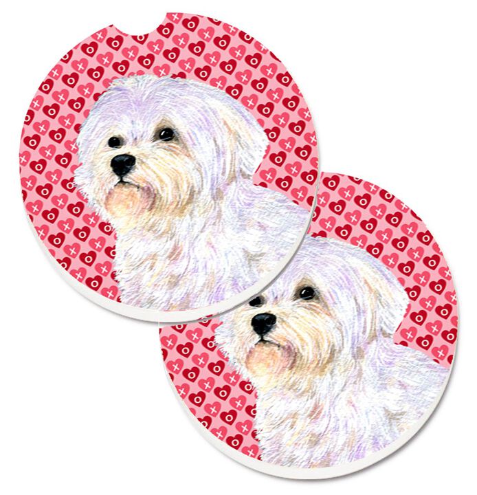 Caroline's Treasures Maltese Hearts Love & Valentine's Day Portrait Set of 2 Cup Holder Car Coasters SS4481CARC, 2.56, Multicolor