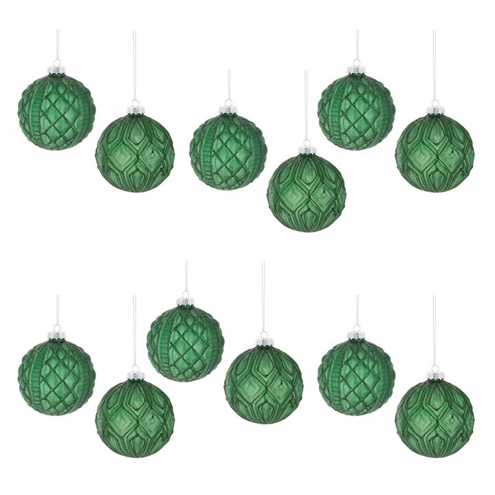 Glittered Frosted Glass Ornaments, Set of 12 for Christmas Tree Styling