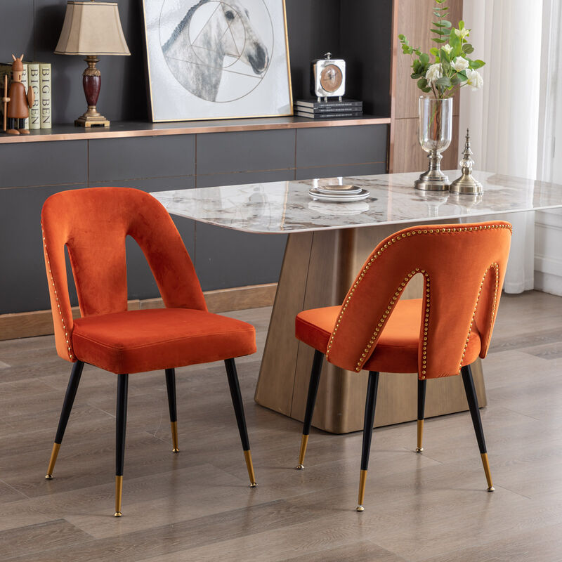 Streamdale Contemporary Velvet Dining Chairs, Orange, Set of 2