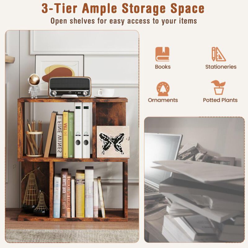 Hivvago 3-Tier Bookshelf with Display Shelf for Small Space