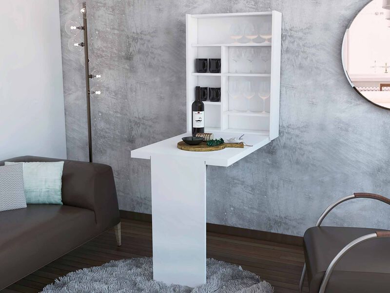Vatta Wall Foldable Table, Multiple Shelves, Extending Table -White
