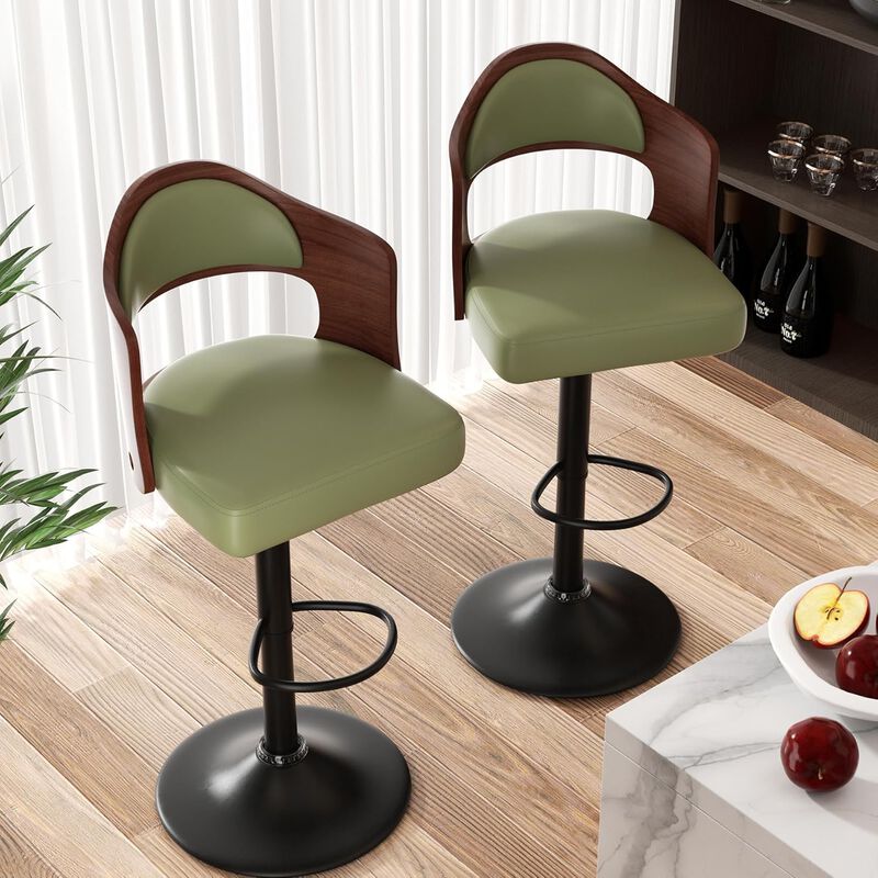Modern Rustic Dual-Color Swivel Bar Stools Set of 2, Height Adjustable Counter Height Stools with Footrest, 360 Degree Commercial Kitchen Chairs for Home, Hotel image number 3