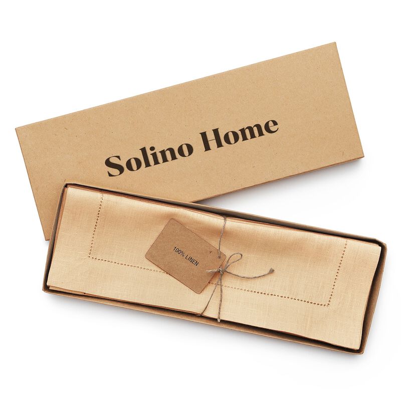 Solino Home Classic Hemstitch 100% Linen Placemats &ndash; Set of 4, 14 x 19 in, Machine Washable, Holiday and Everyday Dining