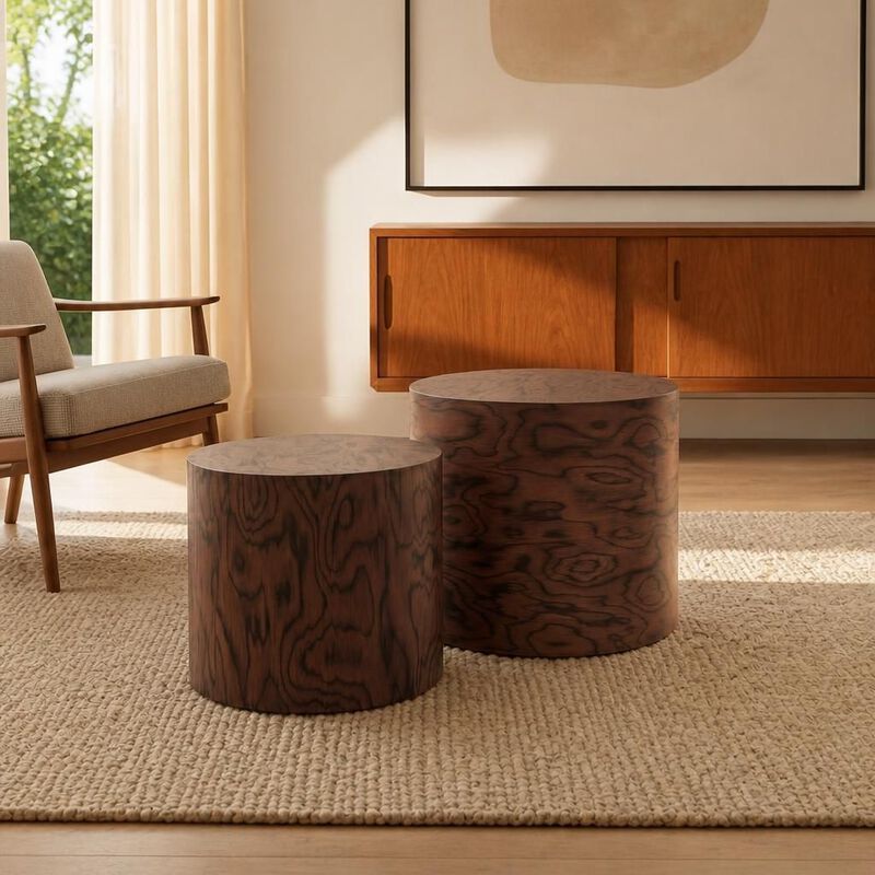 GOODSILO Modern Round Nesting Coffee Table Set of 2, Wooden Accent Tables for Small Spaces Living Room Bedroom Balcony Office image number 2