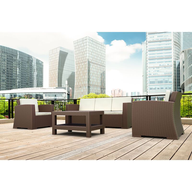 36" Brown Outdoor Patio Wickerlook Rectangular Coffee Table with Magazine Rack