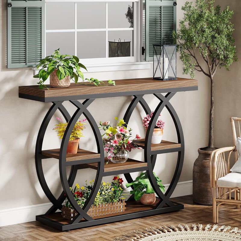 Tribesigns Contemporary 4-Tier Wood Console Table with Storage Shelves image number 5