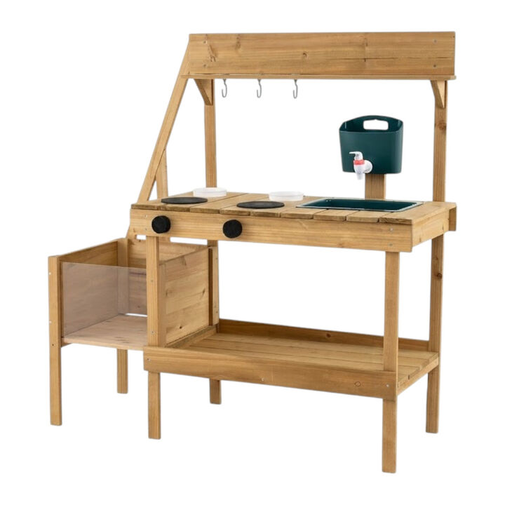 Wooden Kids Mud Kitchen with Planter Box and Outdoor Play Sink