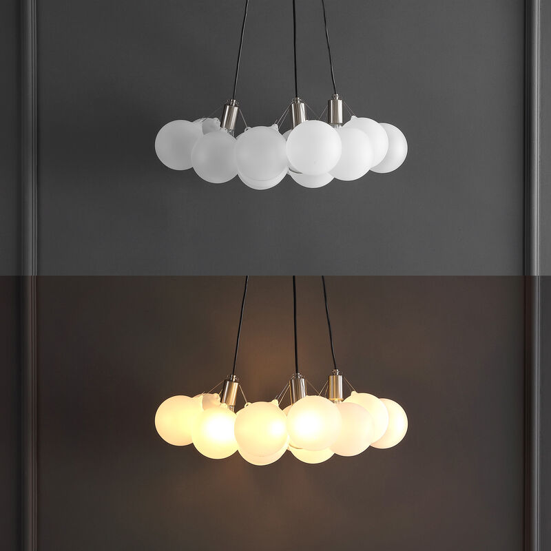 Aubrey 3-Light Mid-Century Glam Frosted Glass Orb LED Chandelier