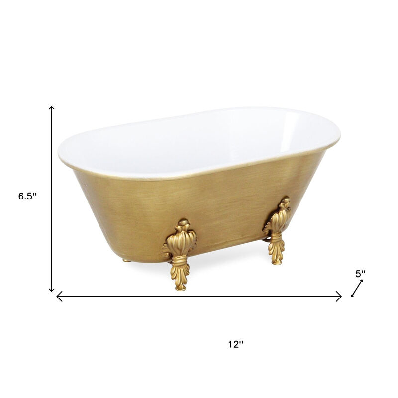 HomeRoots 12" Gold And White Metal Hand Painted Decorative Tub image number 5