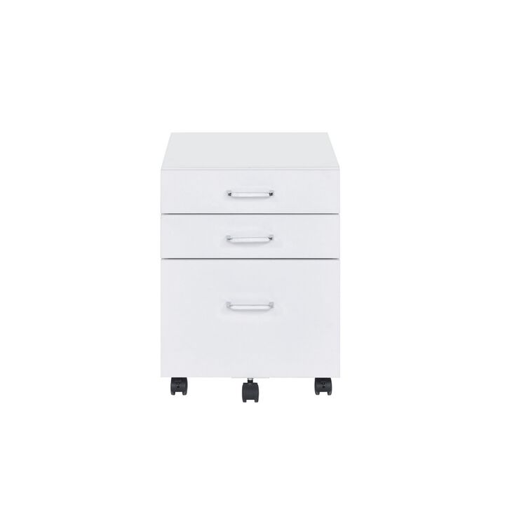 Cabinet with 3 Drawers and Wheels, White-Benzara