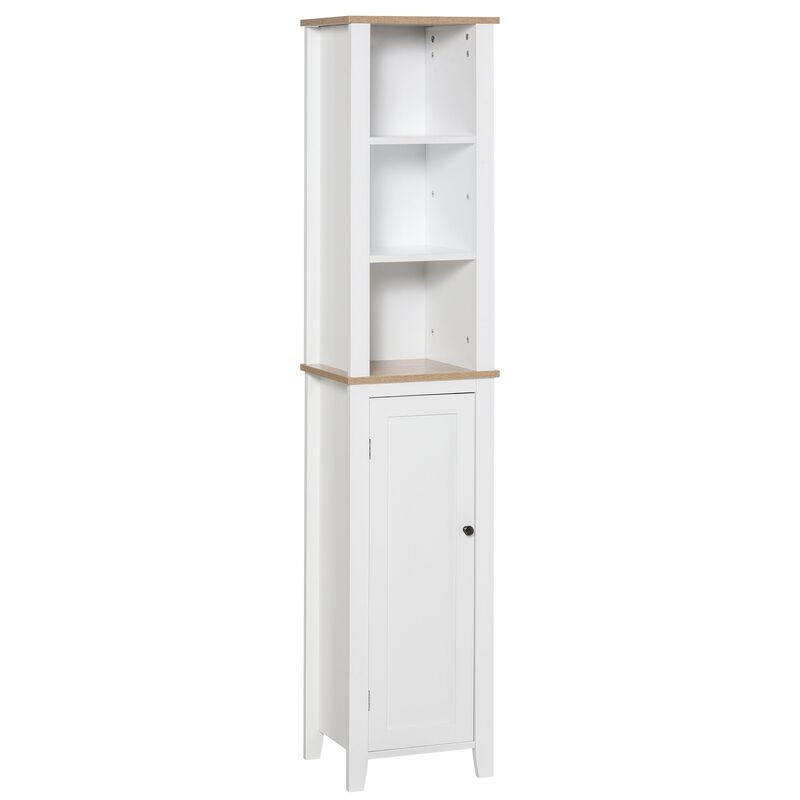 Bathroom Storage Cabinet with 3 Tier Shelf, Floor Free Standing Linen Tower, Tall Slim Side Organizer Shelves, White