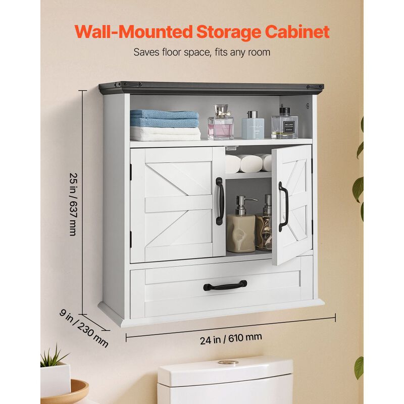 Wall-Mounted Bathroom Cabinet with Drawer & Open Shelf Organizer-White image number 2