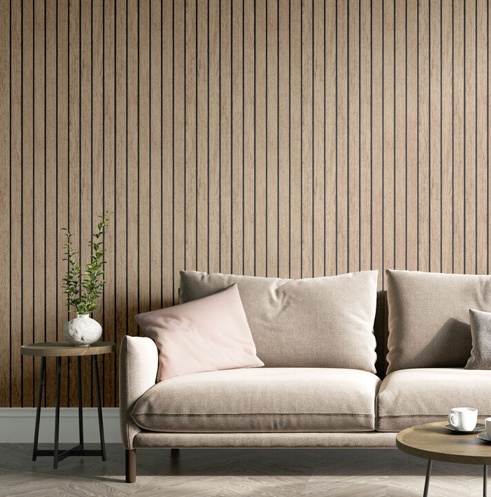 Manolo Light Brown Wooden Slat Wallpaper