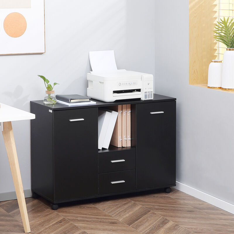 Vinsetto Multifunction Office Filing Cabinet Printer Stand with 2 Drawers, 2 Shelves, & Smooth Counter Surface, Black