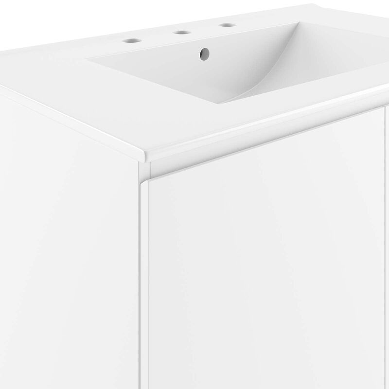 Modway Bryn 30" Modern Wood/Ceramic Wall-Mount Bathroom Vanity in White image number 6