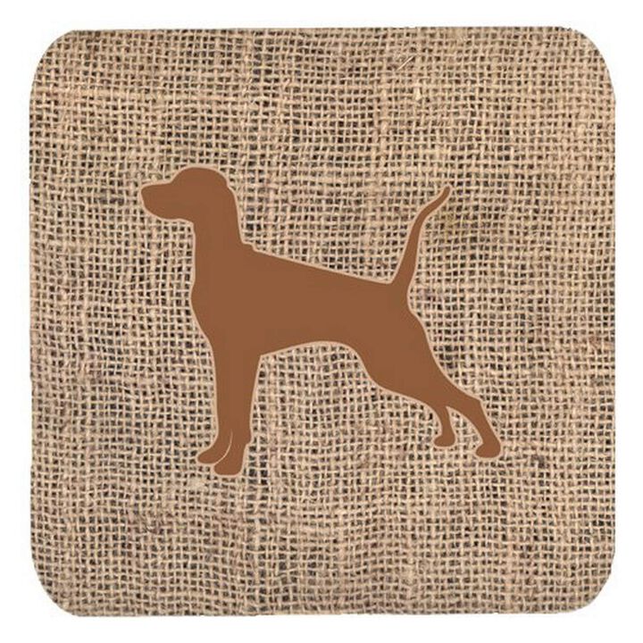Caroline's Treasures BB1105-BL-BN-FC Pointer Burlap and Brown Foam Coasters (Set of 4), 3.5 H x 3.5 W, Multicolor