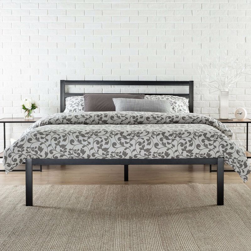 Hivvago Queen Metal Platform Bed Frame with Headboard and Wood Slats