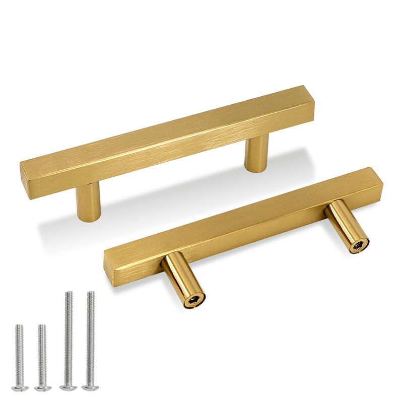 Redunest Cabinet Pulls Gold Cabinet Handles Square Drawer Pulls, 2 Pack 3 Inch 76mm Hole Centers Stainless Steel Kitchen Door Cu