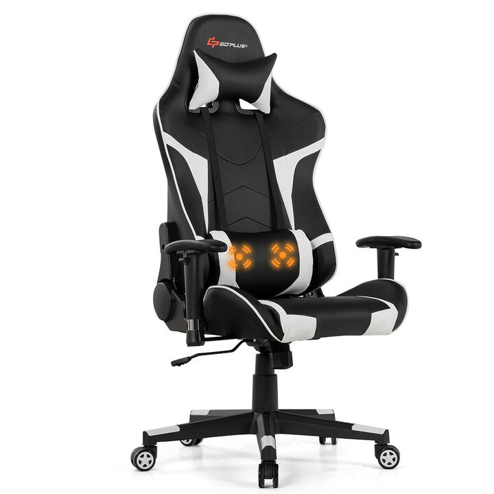 Goplus Massage Gaming Chair Reclining Swivel Racing Office Chair w/Lumbar Support Blue